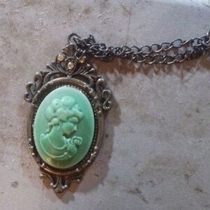Elegant Green Cameo Pendant Necklace